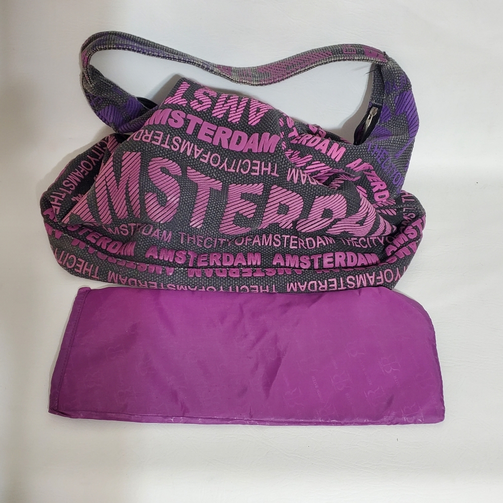 Robin Ruth Amsterdam Text Print Purple and Pink Women's Hobo Bag 100% Cotton - Picture 7 of 10
